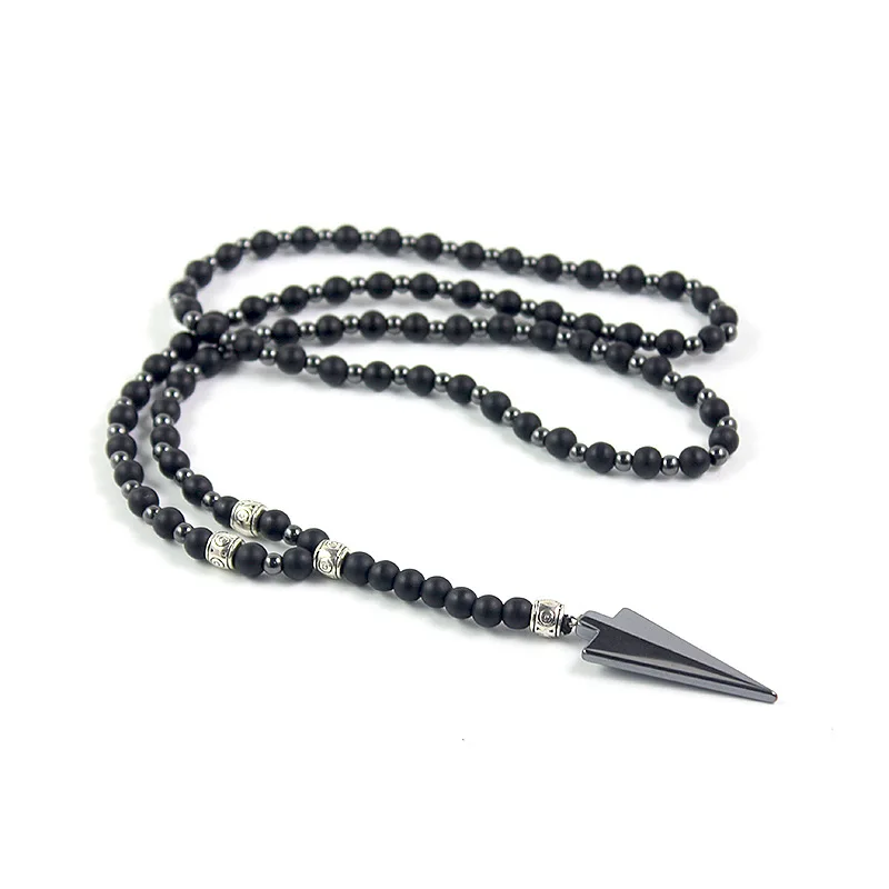 Arrow Necklace Matte Imitation Black Agate Round Bead Hematite Minimalist Harajuku Style Men Women Necklaces - view 6