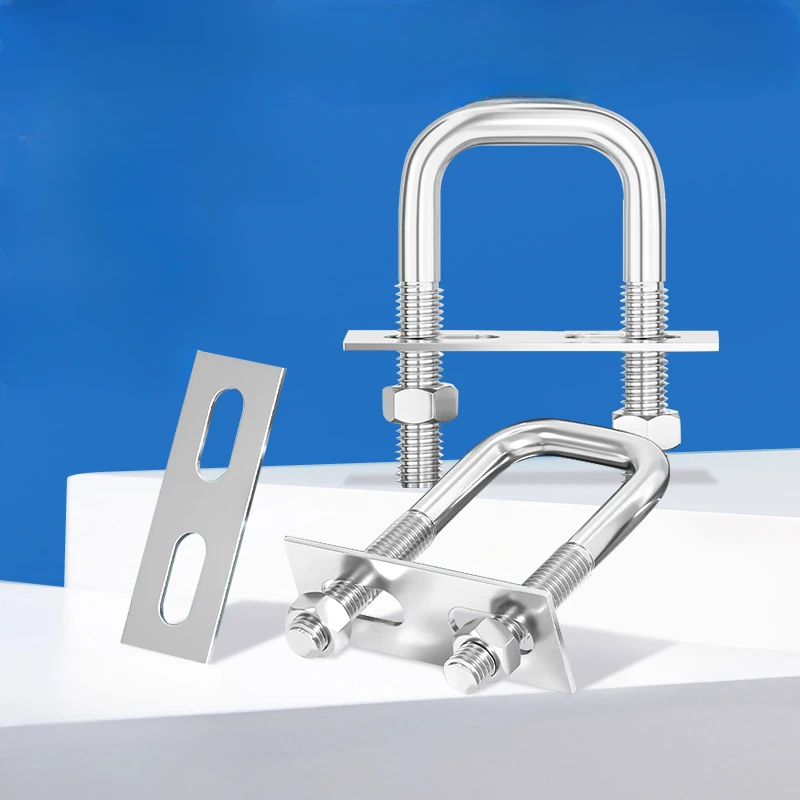 M6 Squa Bolt 304 Stainless Steel U-screw Square Clamp Square Pipe Clamp Right Angle Bolt With Baffle Square Clamp Hw20-50mm