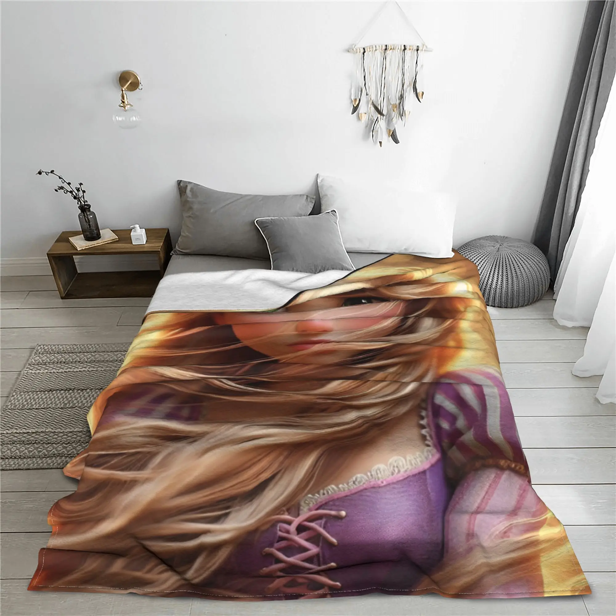 Tangled Princess Rapunzel Fleece Throw Blankets Beauty Cartoon Cute Blanket for Home Bedspread Warm Quilt Breathable