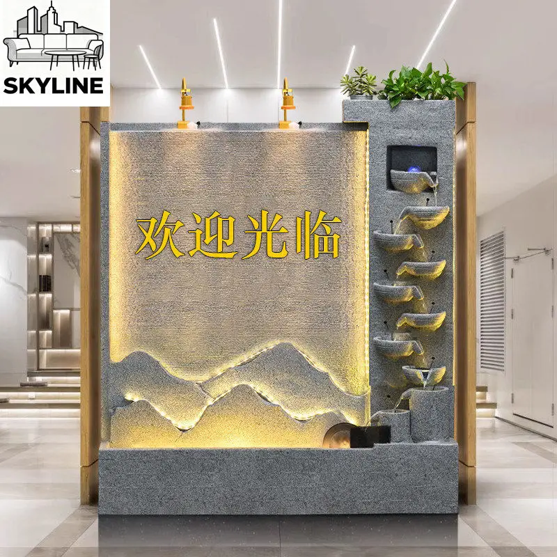 Circulating Water Curtain Wall Fountain, Waterfall Rockery Landscape Ornament for Villa Hotel Courtyard Fish Pond Decor