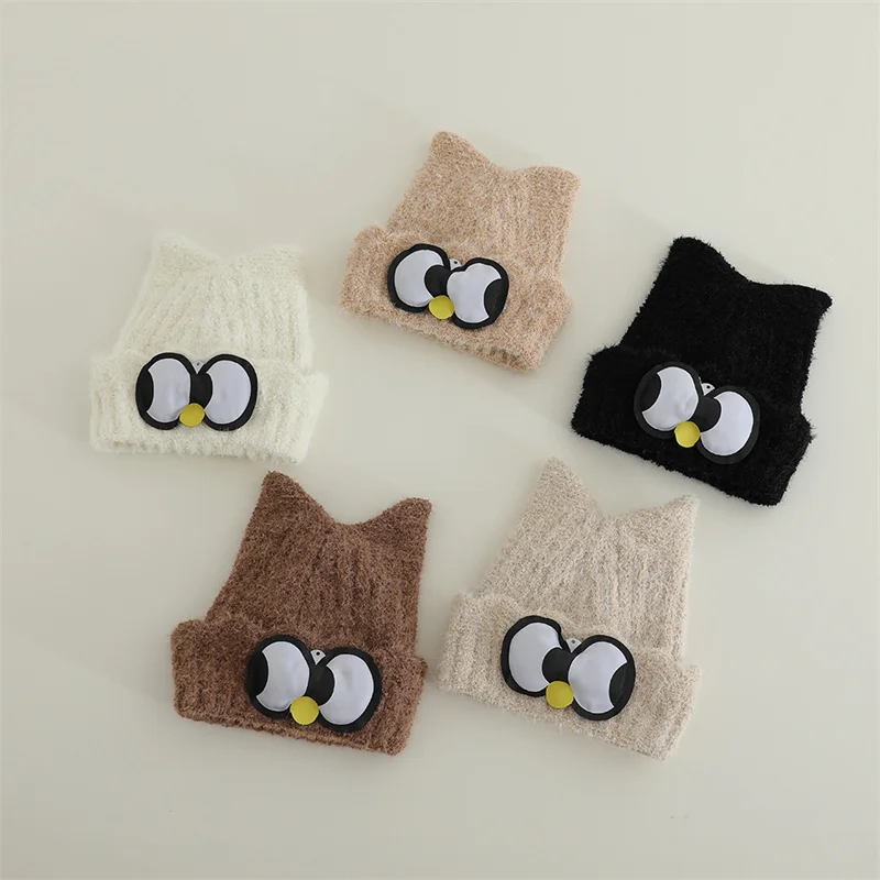 

2024 New Baby Hat Winter Kids Knit Beanies Cartoon Big Eyes Knitted Gorras Toddler Hat Outdoor Cute Warm Boys Girls Bonnet