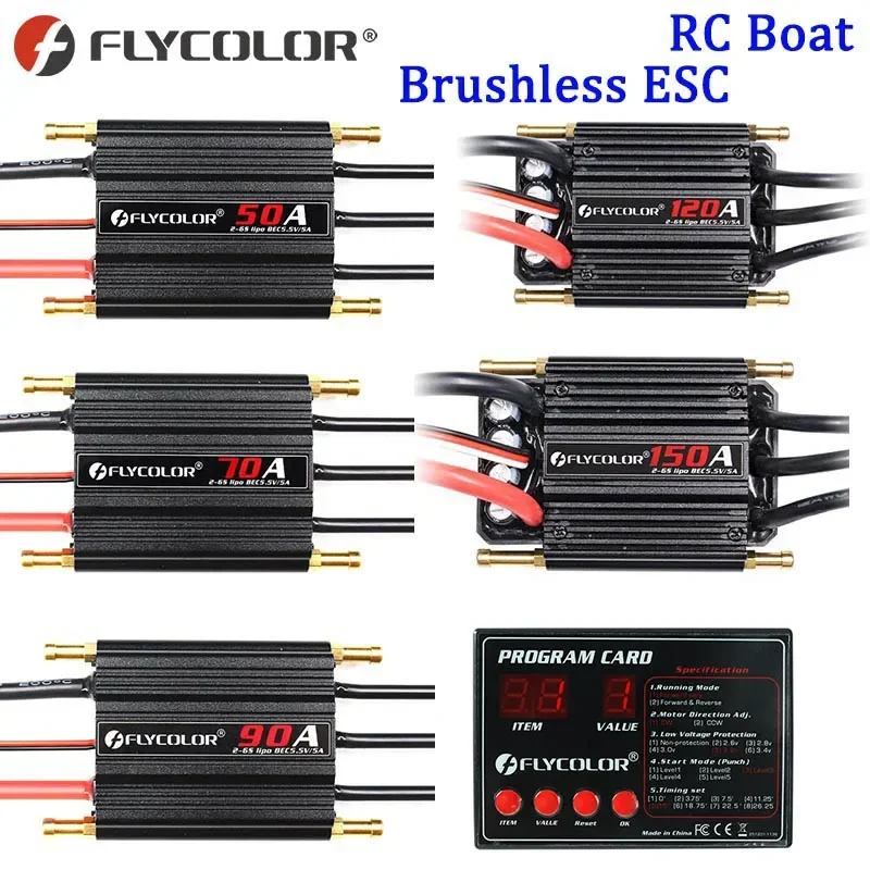 

Flycolor 50A 70A 90A 120A 150A Бесщеточный ESC 2-6S RC Лодки Водонепроницаемая программная карта ESC с системой BEC для радиоуправляемых лодок