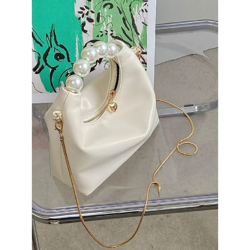 Pearl Handle Women Small Clutch Handbags Fashion Chain Female Shoulder Messenger Bag Solid Color Ladies Hobos Tote Purse Bag