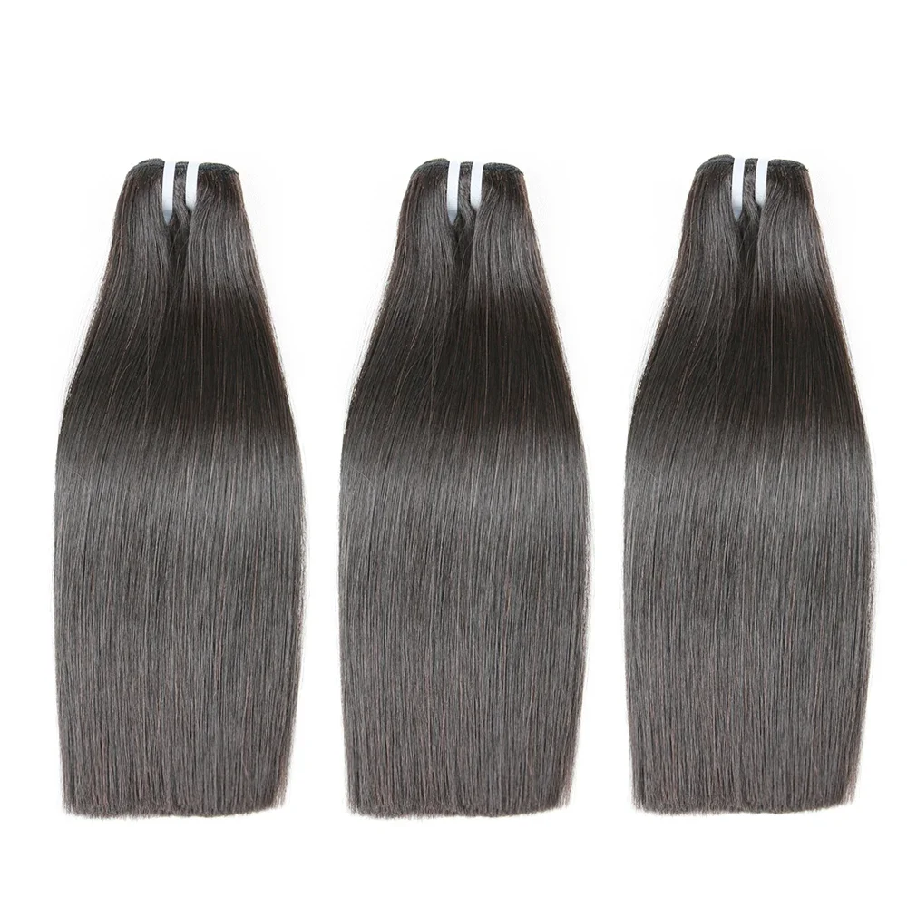 Super Double Draw Bone Straight Cabelo Humano Pacotes com Fechamento, Lace Front, Raw, Raw, 6x6