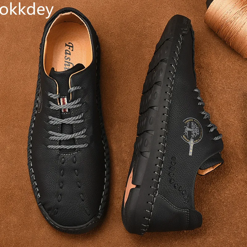 Formal Shoes for Men Round Toe Flat Casual Comfortable Trendy All-match Outdoor Loafers Leather Shoes for Men Spring Summer Main