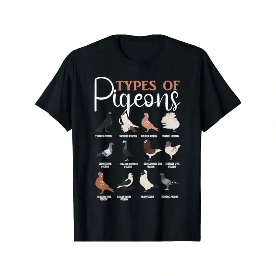 

Types of Pigeons Tee Bird Lover Homing Pigeon Racing Gift Unisex T-Shirt