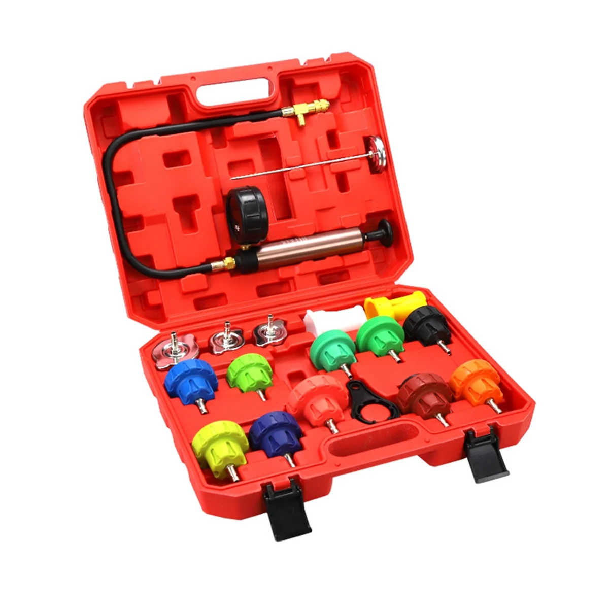 18Pcs Radiator Pressure Leakage Tester Tool Kit, Cooling System Water Tank Leak Test Detector Set with Hand Pump