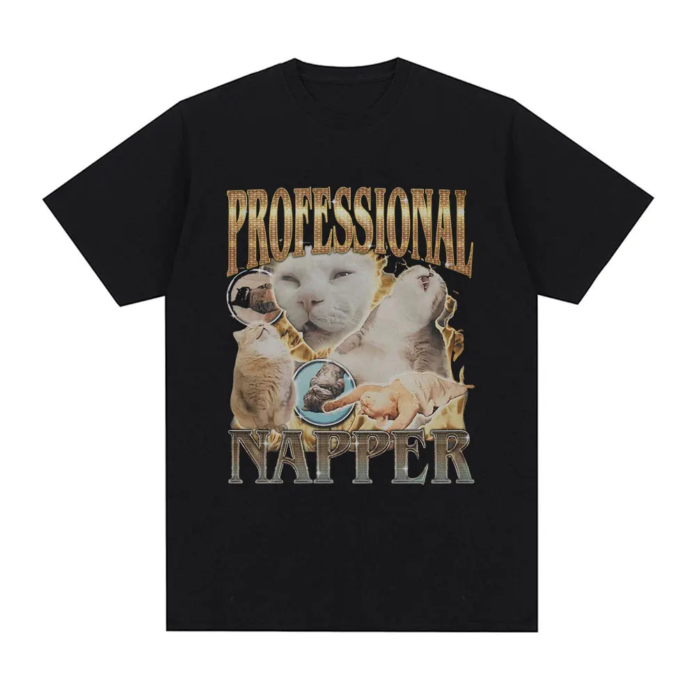 Professional Napper Funny Cat Meme T-shirt Women Casual T Shirt Fashion Vintage O-Neck T-shirts Streetwear Aesthetic Clothes