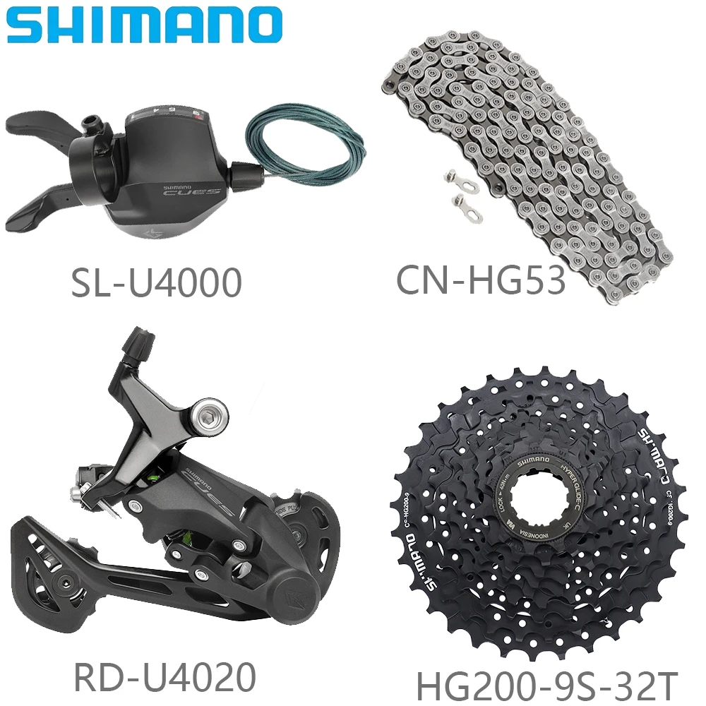 SHIMANO U4020 9 Speed Bicycle Derailleur Kits CN-HG53 Chain  CS-HG200-9S  11-32/34/36T Cassette Bicycle Parts