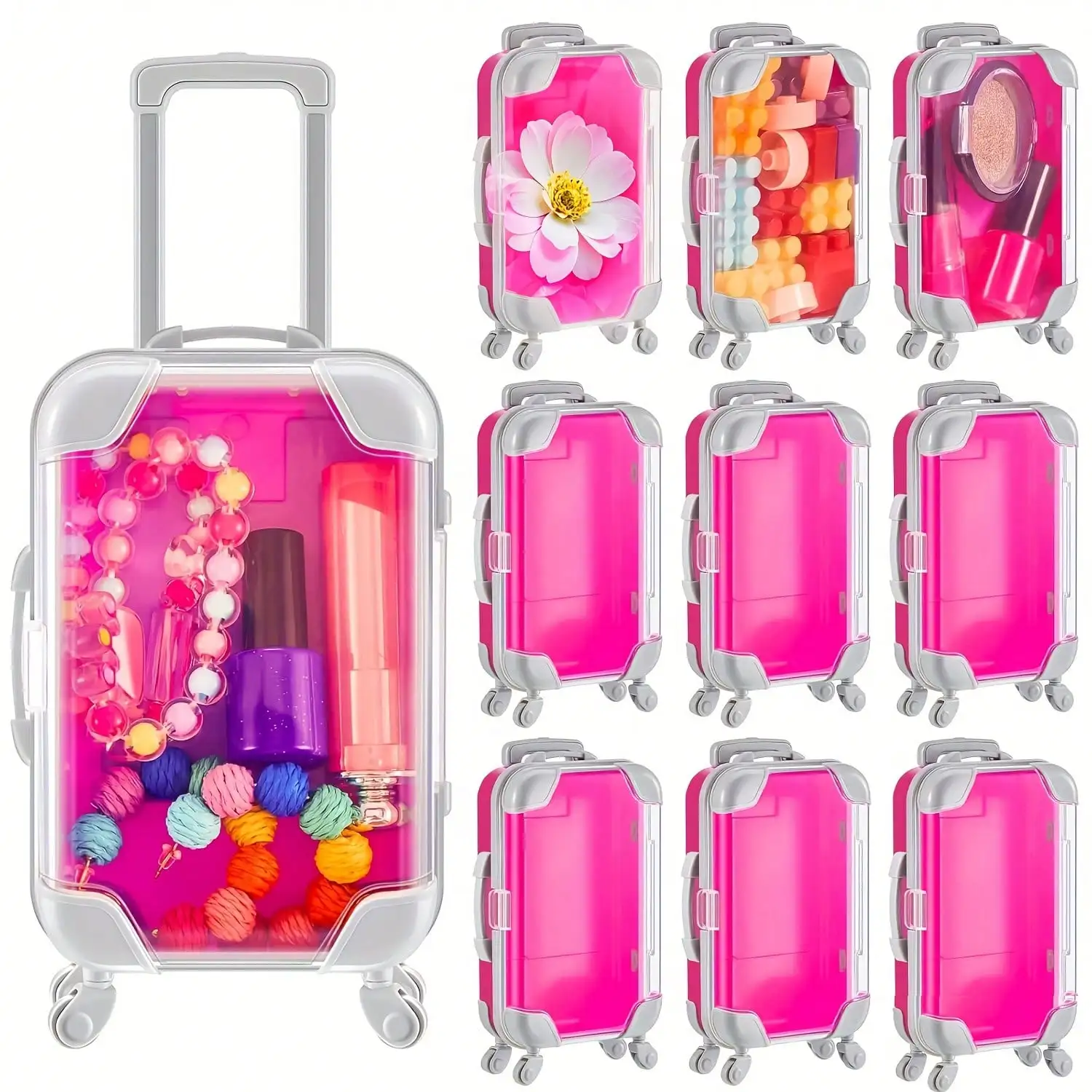 

12 упаковок ярко-розовых мини-чемоданов для вечеринок - милые пластиковые пустые коробки для хранения накладных ресниц, подарки принцессы на день рождения