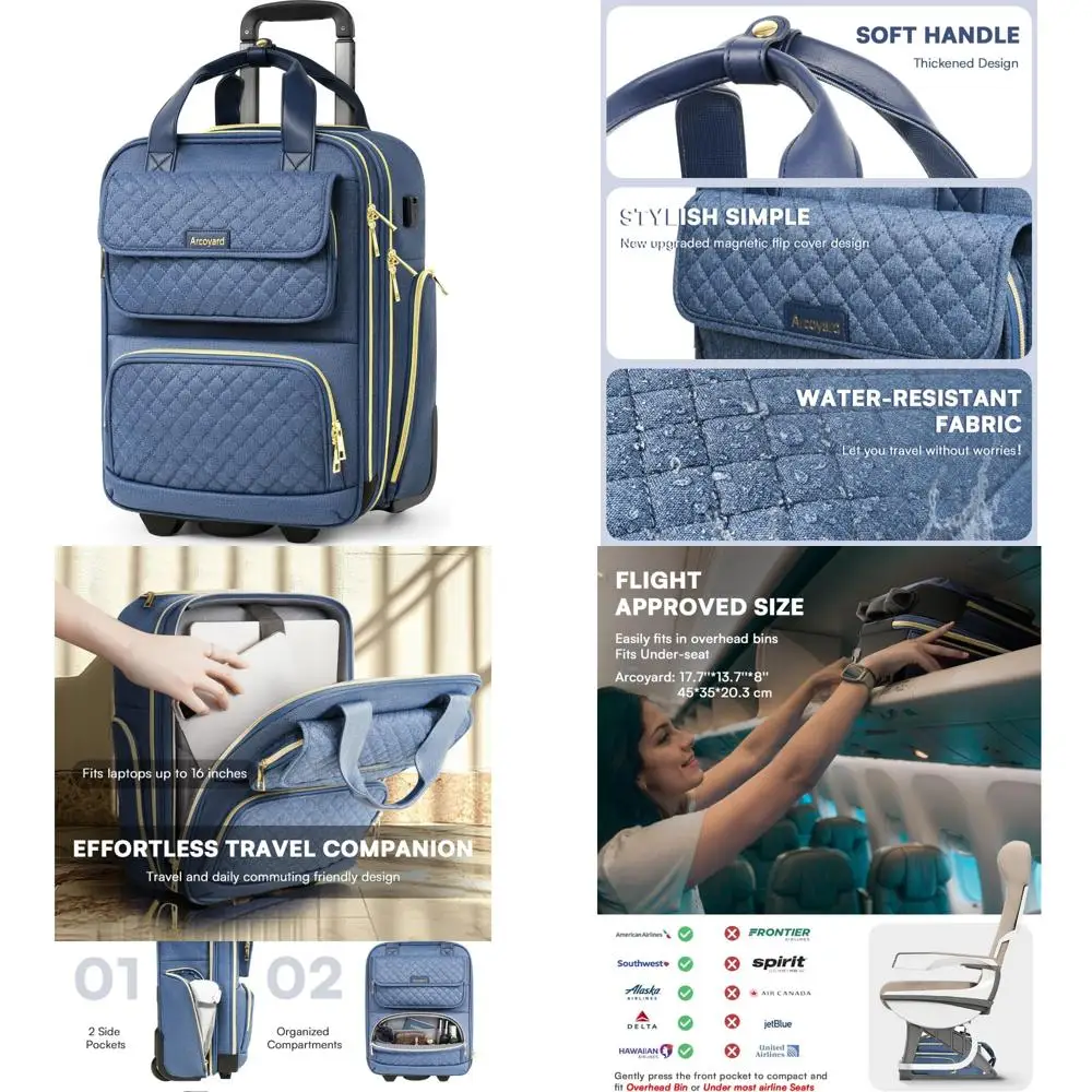 

Многофункциональная 17-дюймовая легкая сумка для личных предметов на колесиках, ручная кладь, одобренная авиакомпанией с колесами, идеально подходит для путешествий