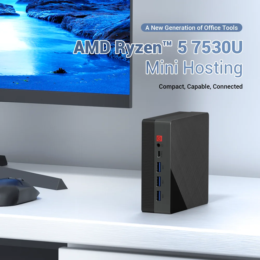 TexHoo MINI PC AMD R7 7730U Ryzen 5 7530U 4500U Dual DDR4 WIFI6 LAN*2 1*DP 2*HDMI 3 Display Desktop Computer Windows11 3xUSB3
