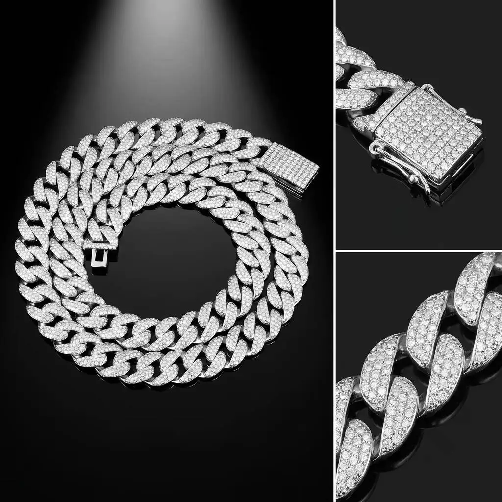 Fashion 10MM Hot Selling European American Hip Hop Cuban Chain, 18K Gold Plated Full Paved Moissanite Personalized Necklace..
