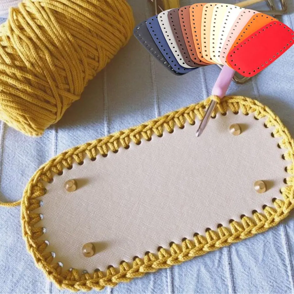 Fundo de malha de crochê com furos para mulheres, base de couro PU, acessórios artesanais, bolsa, DIY, 20x9cm