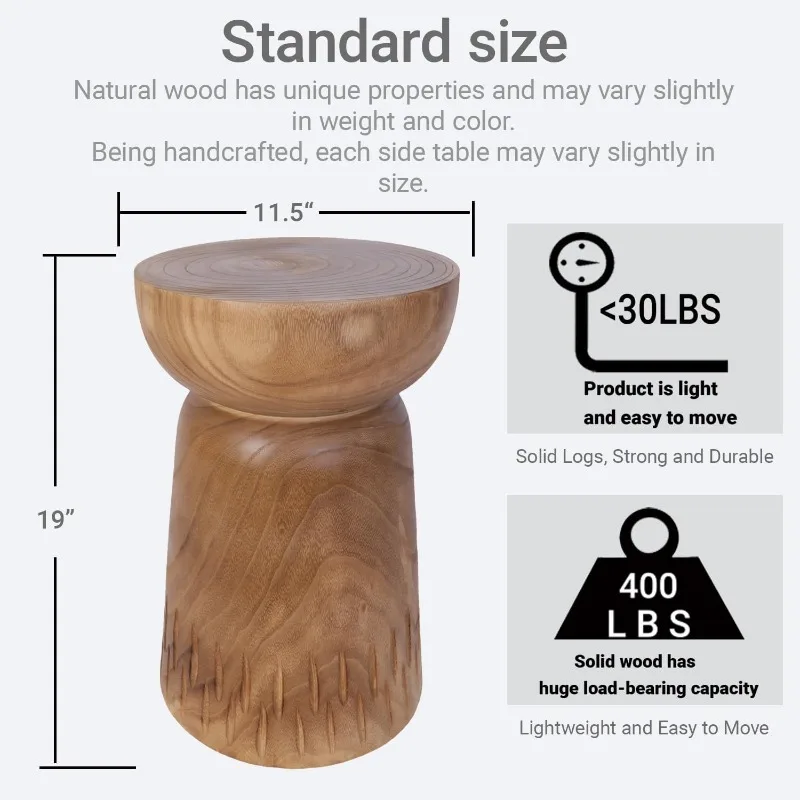 19”H Rustic Tree Stump Side Table Natural Wooden End Table,Round Wood Accent Stool for Living Room, Patio, Garden（Natural Color）