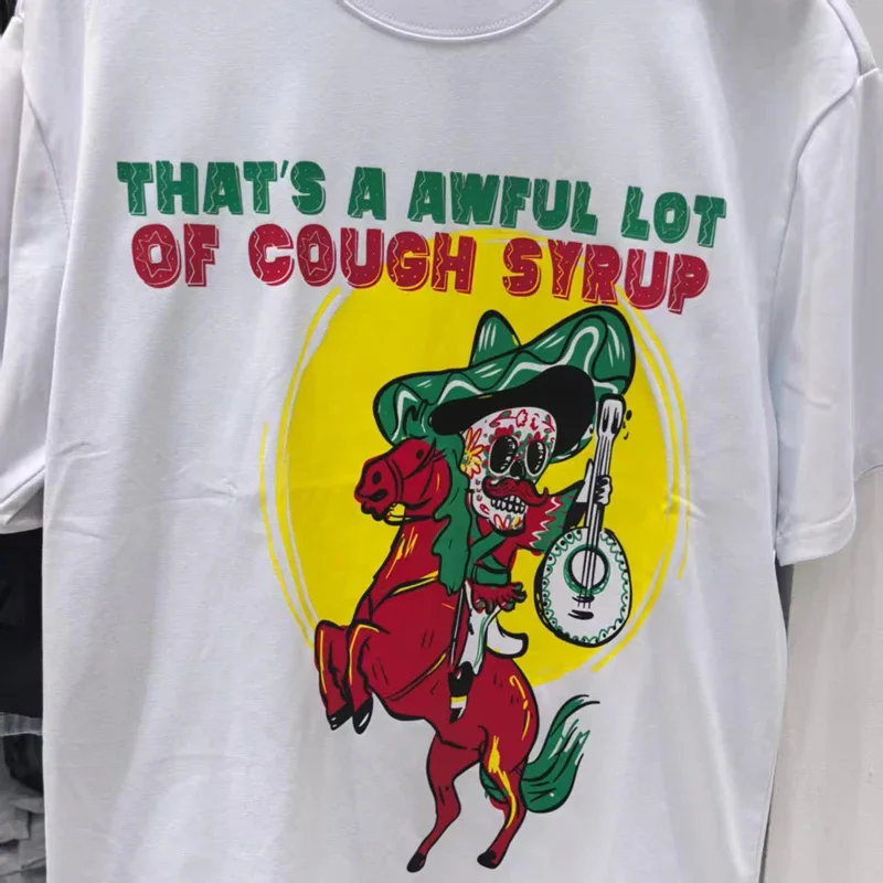 That's A Awful Lot of Cough Syrup Skeleton Knight Print T Shirt Men Women High Quality Loose Streetwear T-shirt QR Code Tag view 5