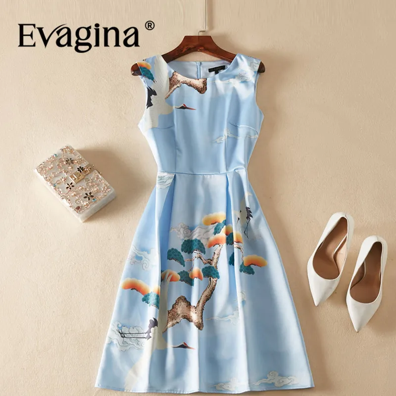 Evagina Fashion design Spring Summer Women's Sleeveless Vintage Printing Commuter Office Lady S-XXL Mini Dresses