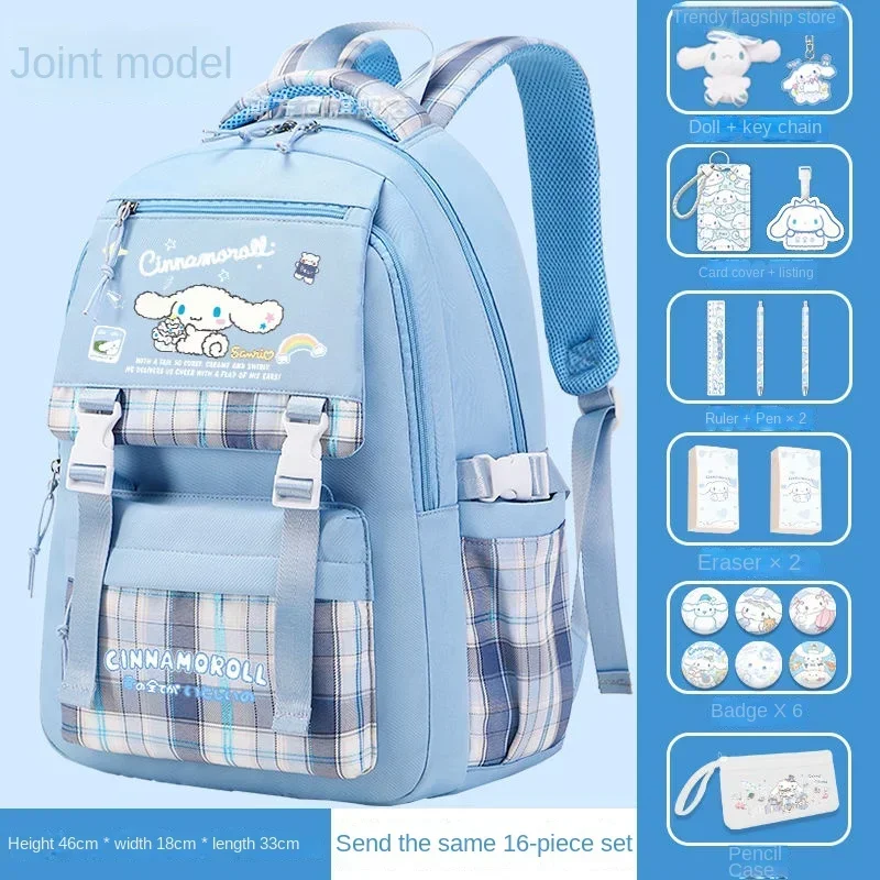 Sanrio Cinnamoroll Cute Spine Protection Schoolbag Primary School Boys and Girls Larget Backpack Waterproof Bag Mochilas Kawaii