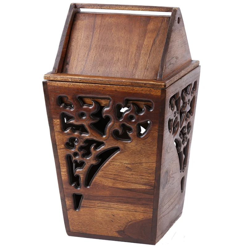 Solid wood trash bin household creativity Thai rocking lid wooden trash bin living room bedroom kitchen retro storage bin