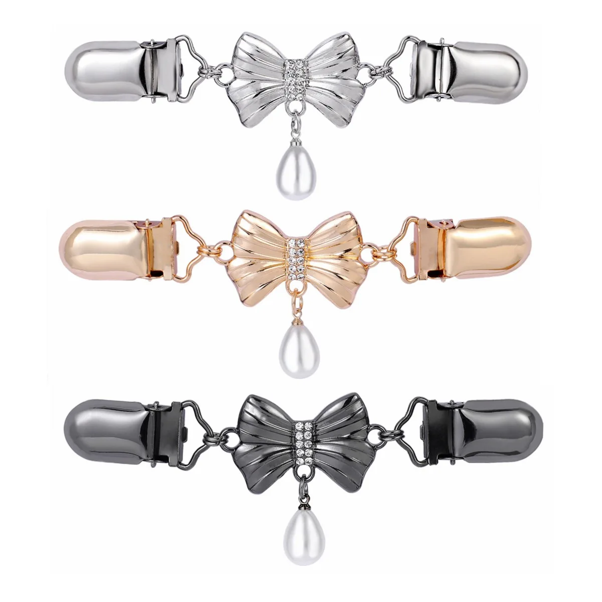 

New Vintage Pearl Bow Brooch Pin for Women Sweater Shawl Scarf Collar Clips Rhinestone Waist Clasp Elegant Fashion Accessory