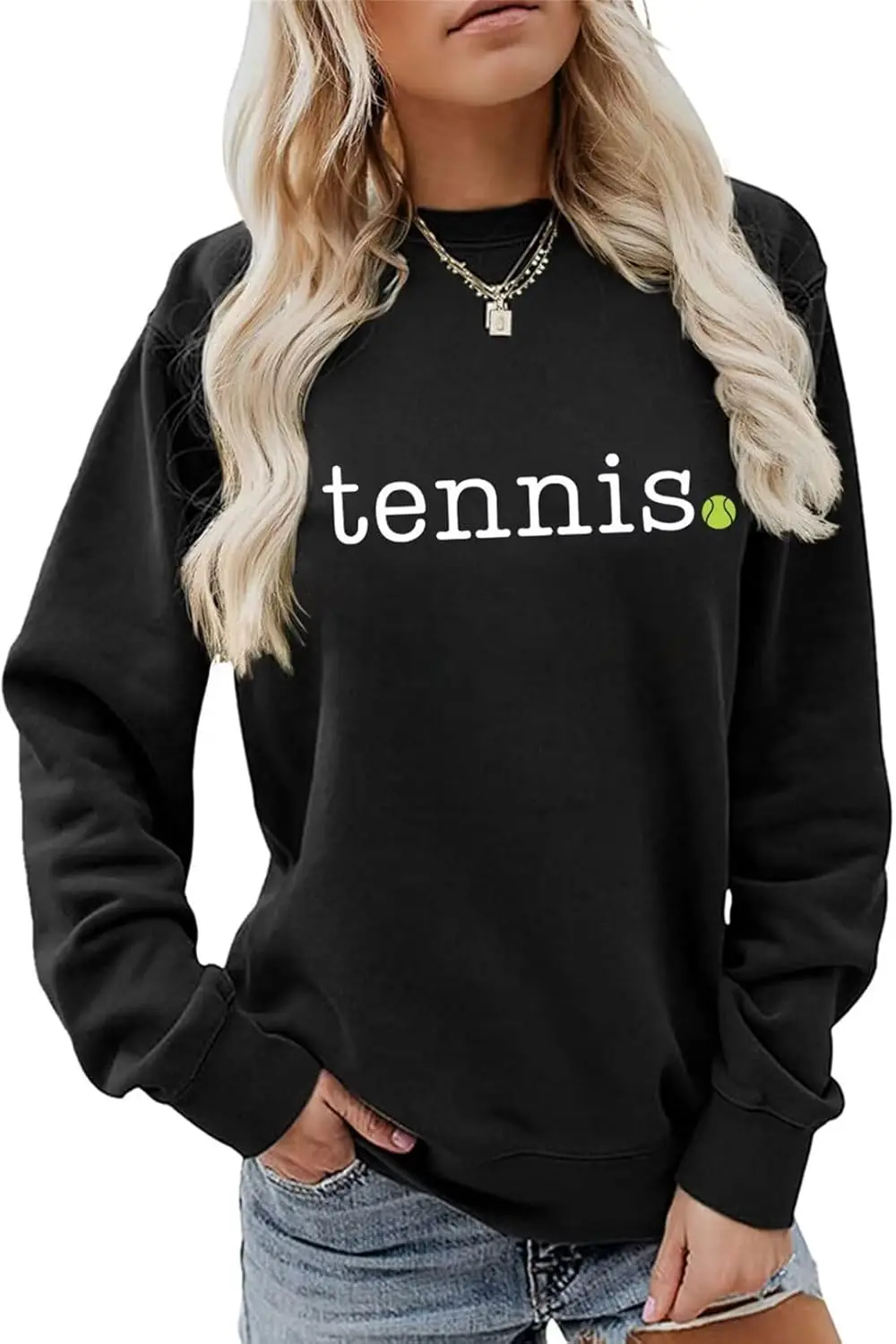 Tennis Sweatshirt Women Tennis Mama Graphic Shirts Casual Crew Neck Letter Pullover Tops Funny Gift for Tennis Lover