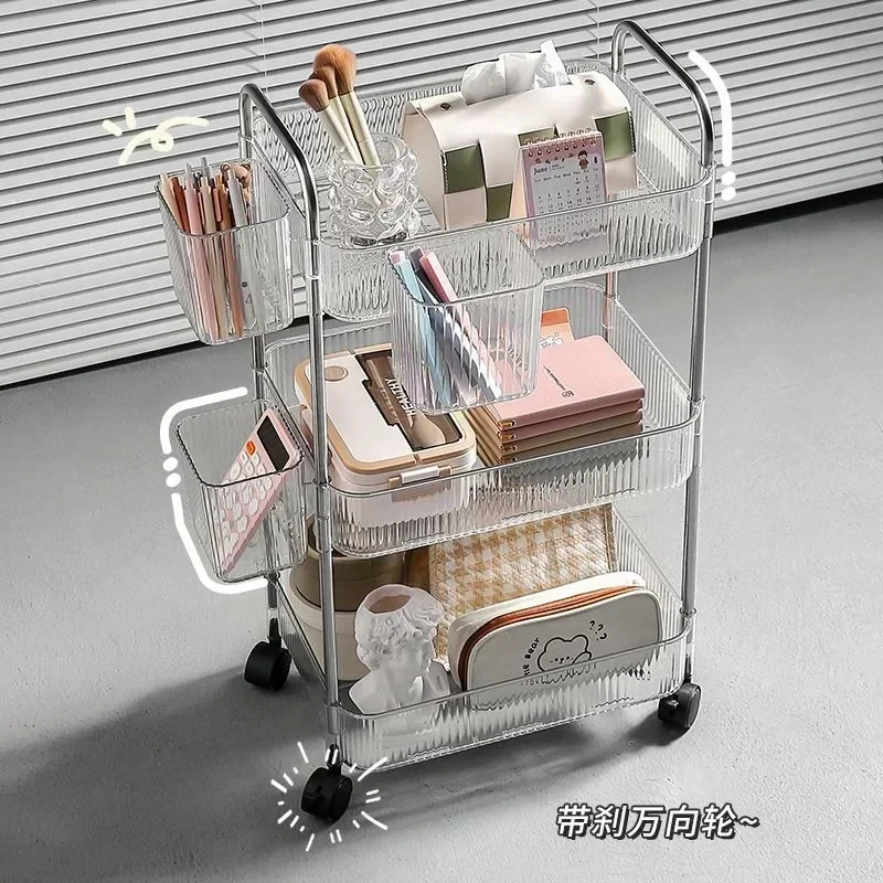 

Bathroom Rolling Utility Cart Storage Organizer Slide Mobile Shelving Unit Organizer Trolley Cosmetics Storage for Office Kitche