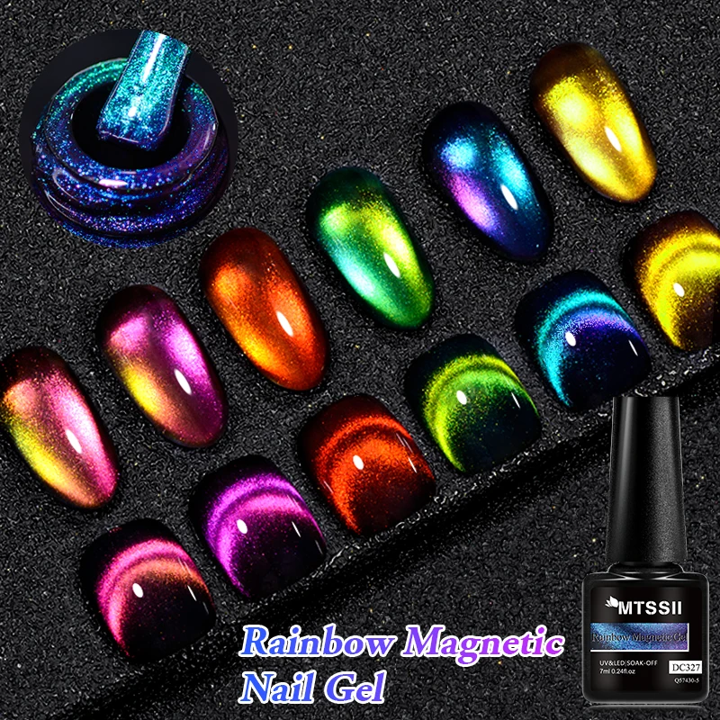 Mtssii 7ml 9D Neon Rainbow Glass Cat Magnetic Gel Nail Polish Double Light Sparkling Glitter Soak Off Varnis Semi Permanent Nail