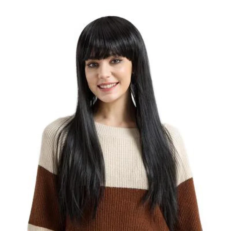 Cosplay Wig Long Straight Costume Morticia Addams Adams Family Synthetic Hair Cos Black Wigs Peruca Pelucas