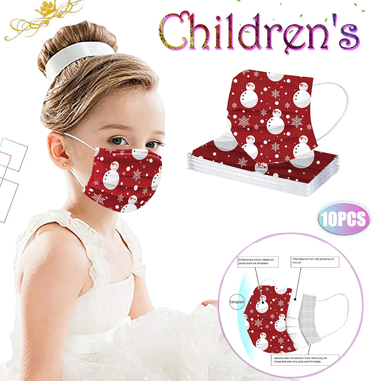 10 قطعة أقنعة عيد الميلاد للأطفال المطبوعة الكرتون عطلة حفلة المتاح عيد الميلاد المحمولة العملي قناع شعبي الاحتفال #3