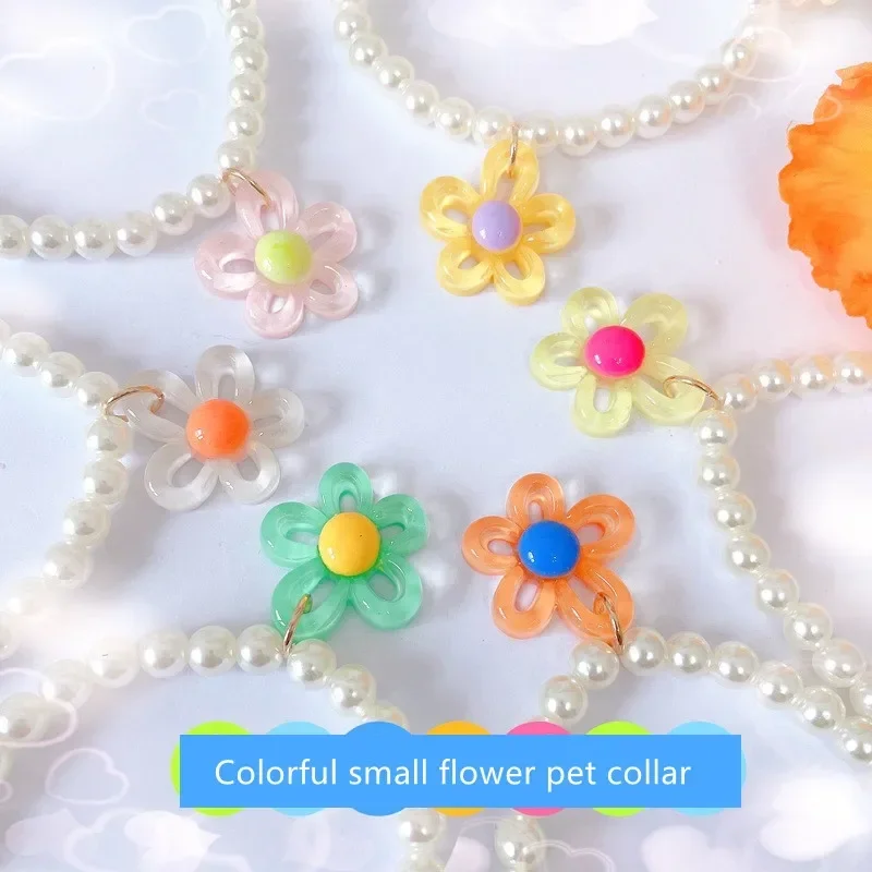 Cute Pearl Hollow Flower Pendant Pet Collar Fashion Princess Party Gift Jewelry Adjustable Necklace for Puppy Dog Cat Supplies