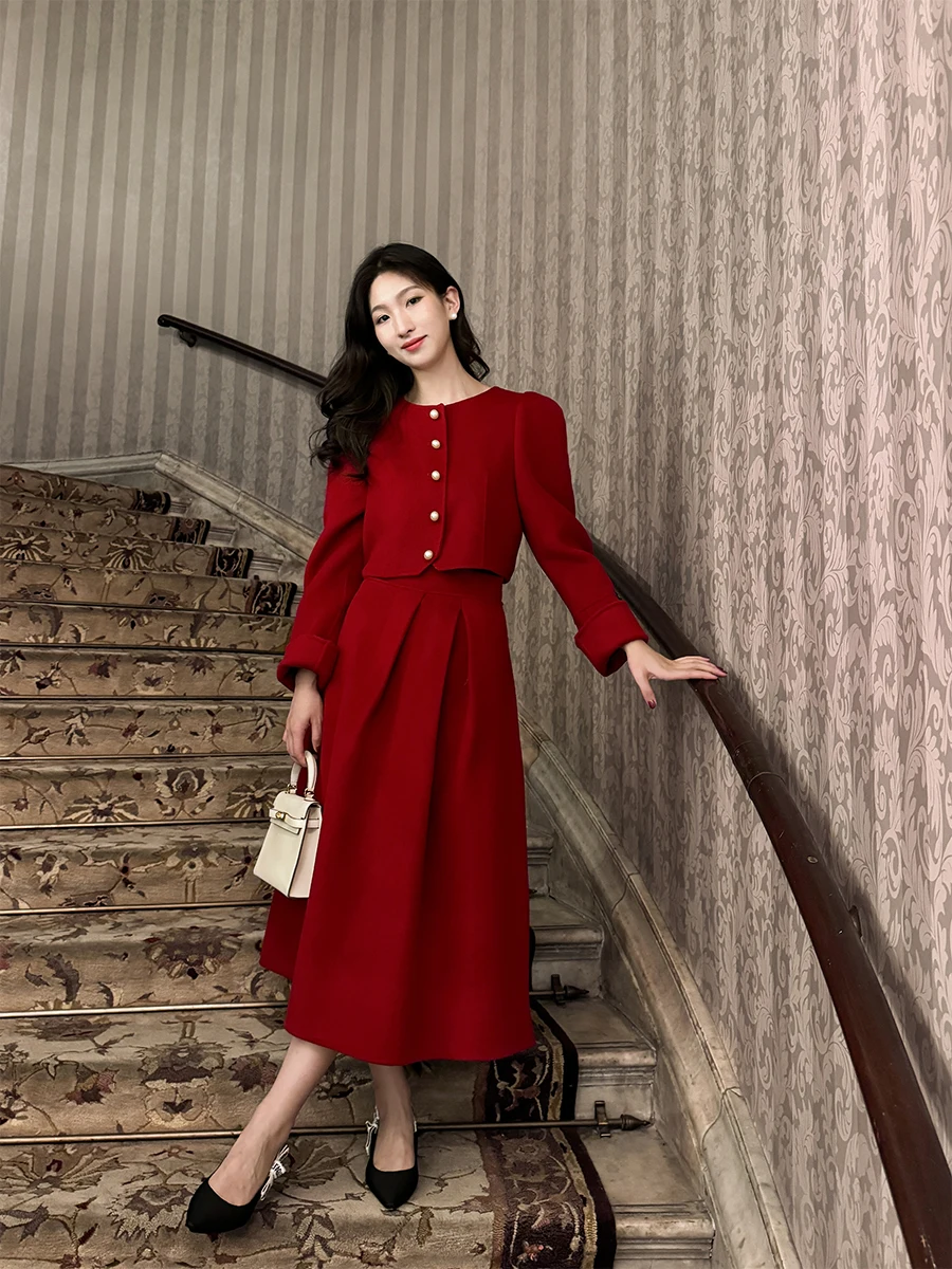 

Двусторонний шерстяной комплект-двойка для свадьбы и помолвки: модная корейская зимняя коллекция для женщин