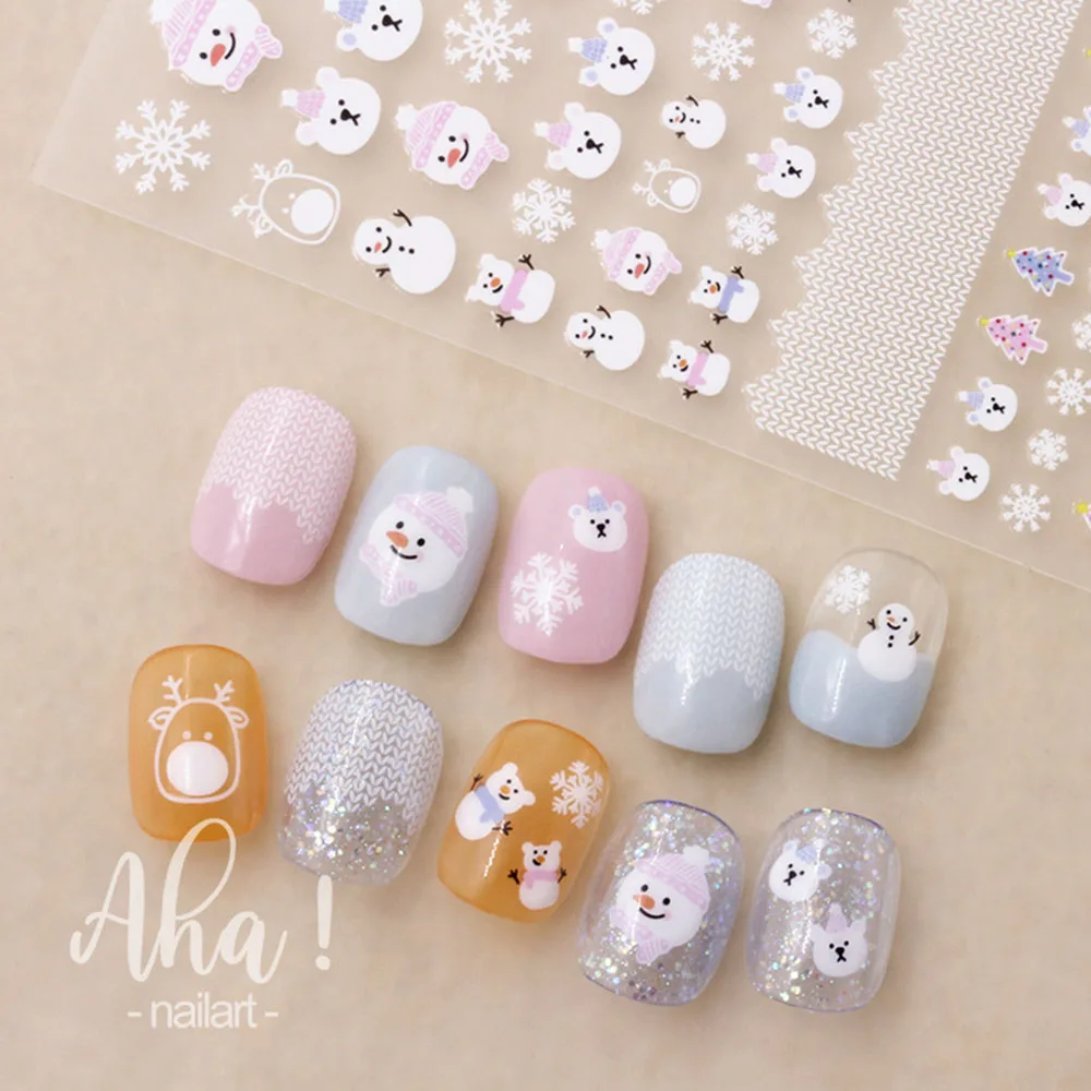 Christmas Nail Art Sticker Santa Claus Elk Deer Snowflake Nail Art Sticker Decals Adhesive 3D Christmas Aha Tree Nail Slider