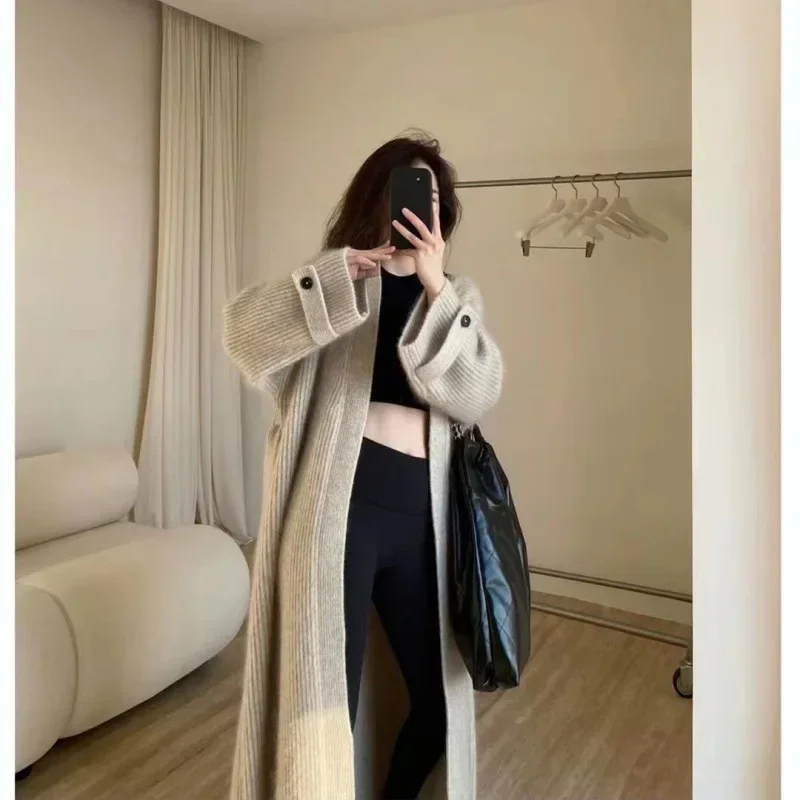 New Korean Fashion Women Sweaters 2023 Autumn/winter Clothes Women Solid Long Knitted Cardigan Coats Long Sleeved Tops Knitwears