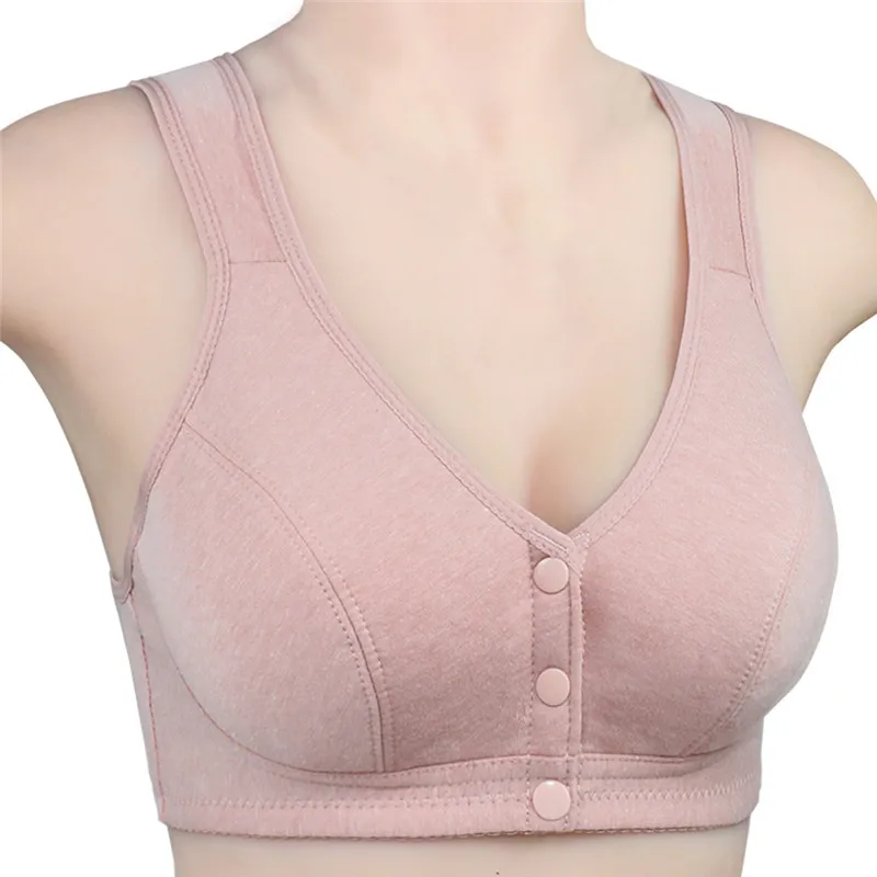 Sujetador de algodón cómodo para mujer, ropa interior suave, Bralette elegante, chaleco elástico de talla grande, Color rosa y Nude, regalo para mamá