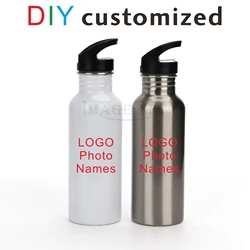 600ML Metal Bottle DIY Logo Photo Name Customiz Stainless Steel Food Safety Cup with Straw Tube Gift Sports Outdoor Personized