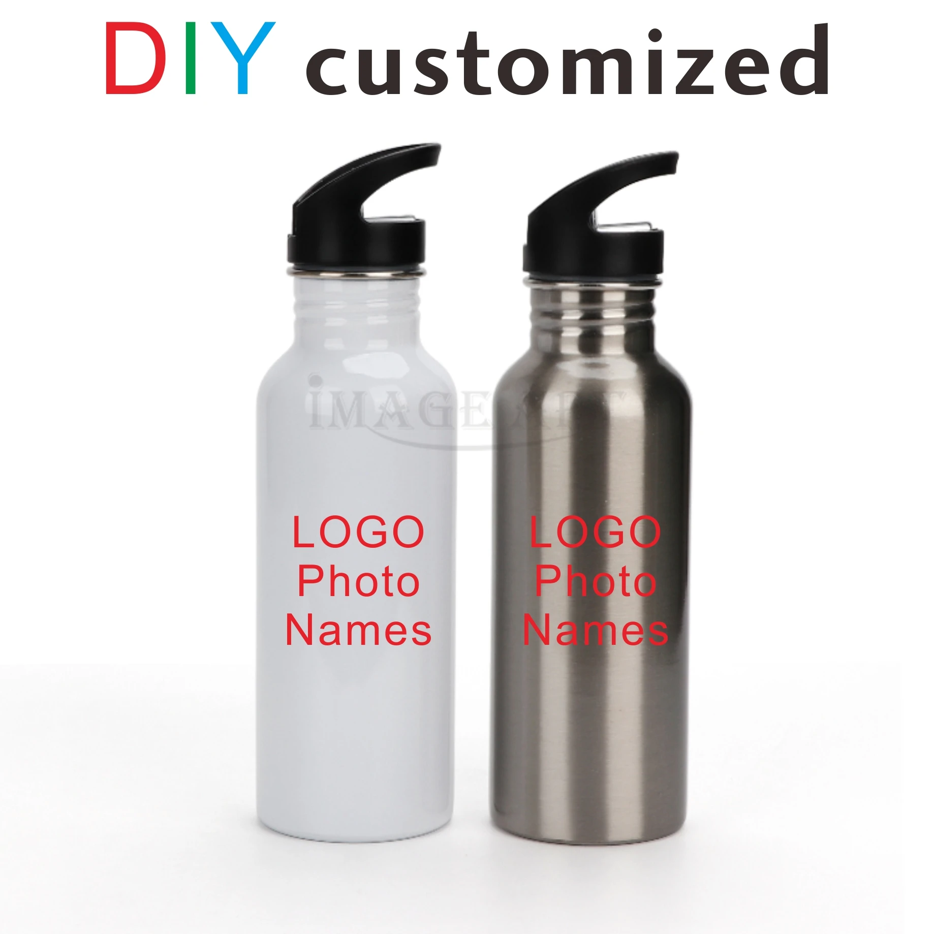 600ML Metal Bottle DIY Logo Photo Name Customiz Stainless Steel Food Safety Cup with Straw Tube Gift Sports Outdoor Personized