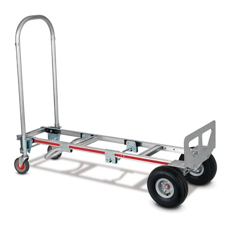 Trolley Convertible Hand Truck Pneumatic Wheels 500 Lbs Load Capacity 61" Height 55-3/4" Length X 21" Width Silver Strong