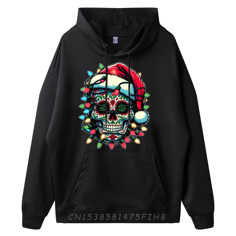 Christmas Sugar Skull Santa Hat Lights Day Of The Dead X-Mas Brand Hoodies Summer New Year 2025 Sweater Luxury