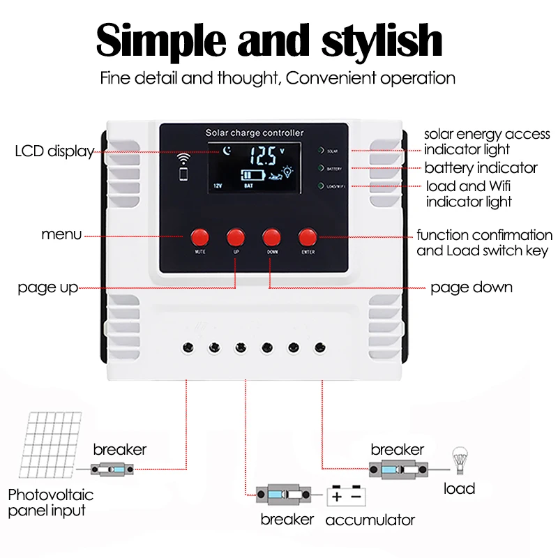 12V/24V/48V 50A 60A Solar Charge Controller APP Real-Time Data Monitoring Three-Stage Charging Management Solar Controller