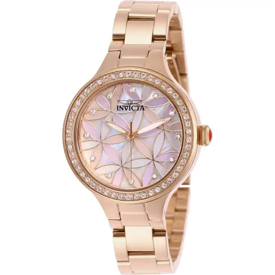

Womens Quartz Watch With Crystal Bezel And Luminous Hands
