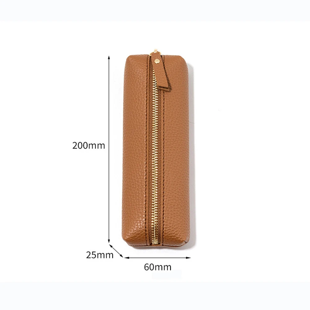 Simple Pu Leather Pen Bag Solid Color Large Capacity Soft Stationery Bag Pen Case Zipper Pencil Pouch Student School Supplies