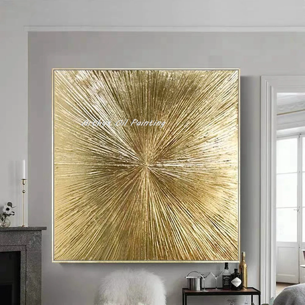 

Arthyx,100% Handpainted Abstract Textured Golden Sun Oil Painting on Canvas,Modern Large Art Poster,Wall Picture,Home Decoration