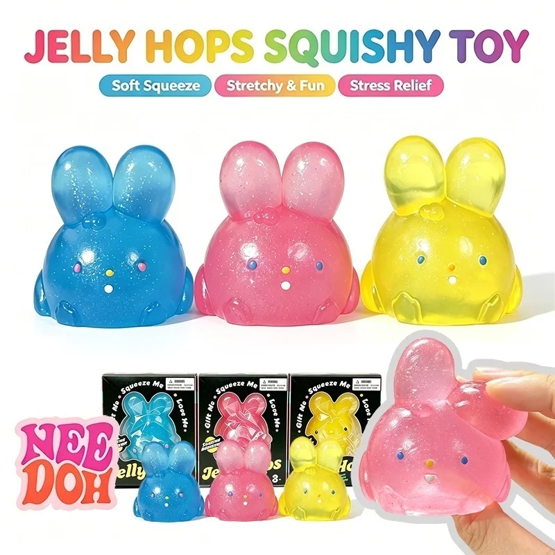 Jelly Hops Needoh Cute Scented Bunny TPR Fidget Squishy Ball:Soft,Glittery Squeeze&Stretch Stress Reliever forTactile Relaxation