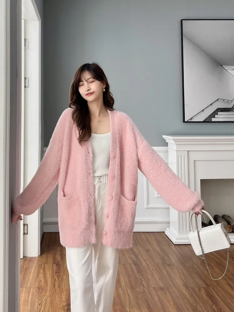 Korean style Solid Knitted Cardigan Women Autumn Winter New Casual Single Breasted Sweater Chic Long Sleeve Cardigan