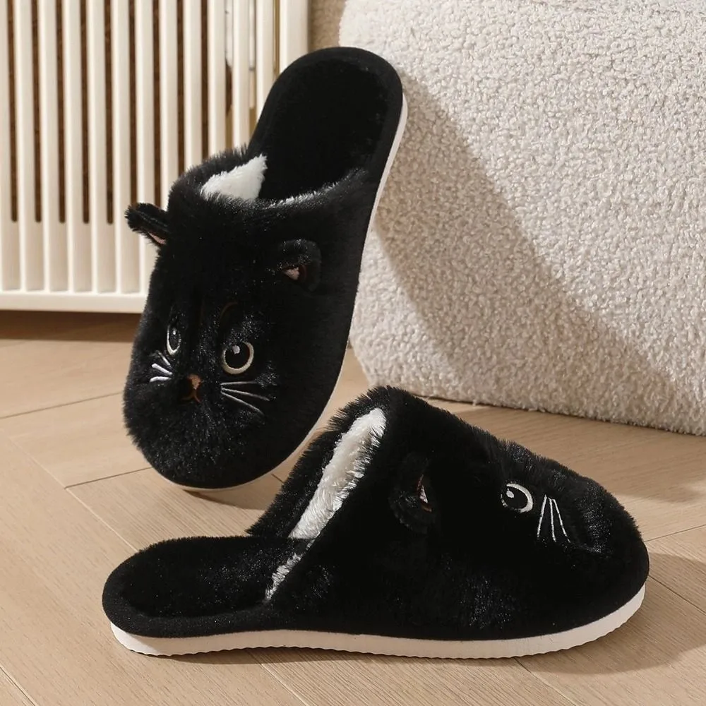 Katzenmuster-Druck Winter-Hausschuhe Weiche Stoff-Antirutsch-Paar-Hausschuhe Bequeme Flauschige Textur-Hausschuhe – Detail 7