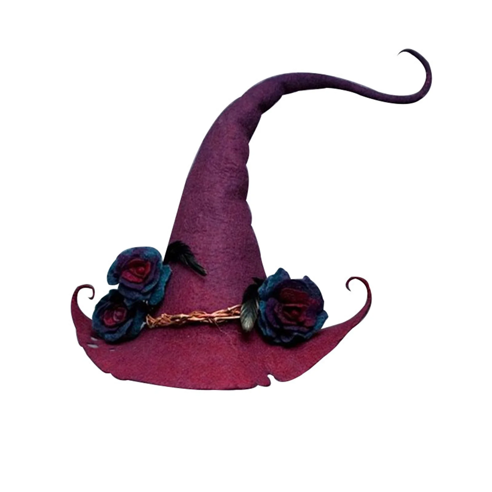 Feltro Bruxa Chapéus com Flor para Mulheres, Festa de Halloween, Cosplay Props, Birthday Crown, Handmade, Dropping