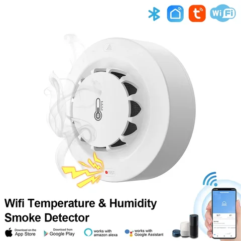 ONENUO 스마트 와이파이 연기 감지기 – 화재 연기 감지, 온도 및 습도 모니터링, 80dB 경고음, 알렉사 및 구글 홈 호환, 투야 스마트 라이프 지원