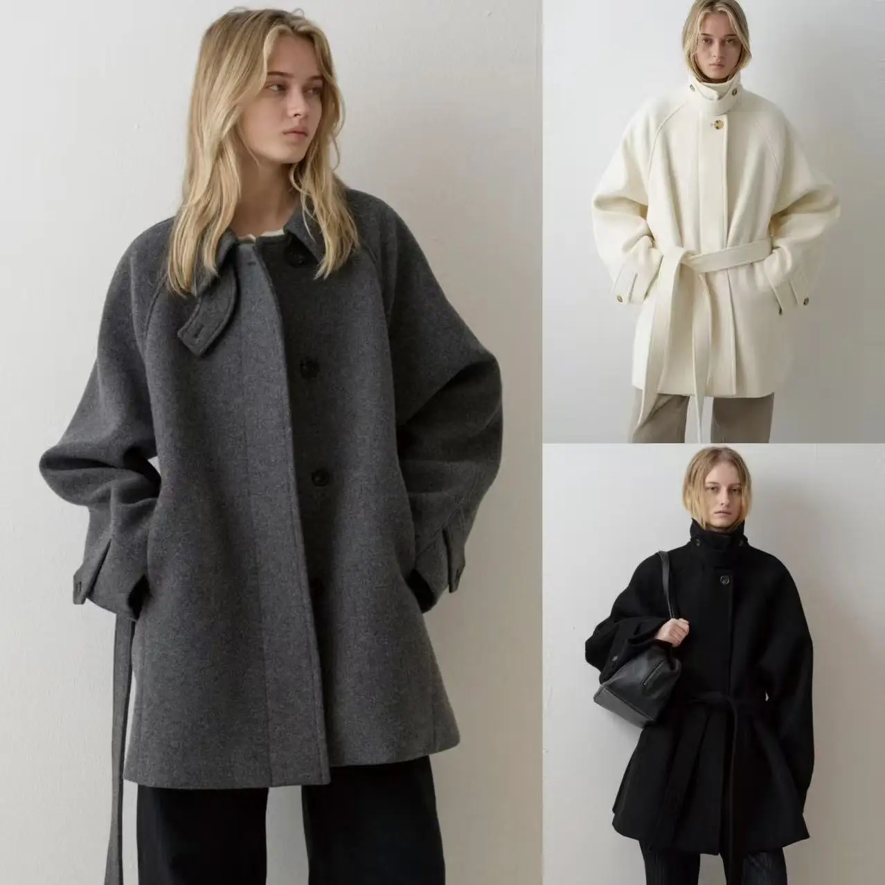 

Ele Woolen Coat with Belt High Quali Warm Wool Mix Outerwear for Autumn And Winter Commute Sle Long Sve Stand Collar