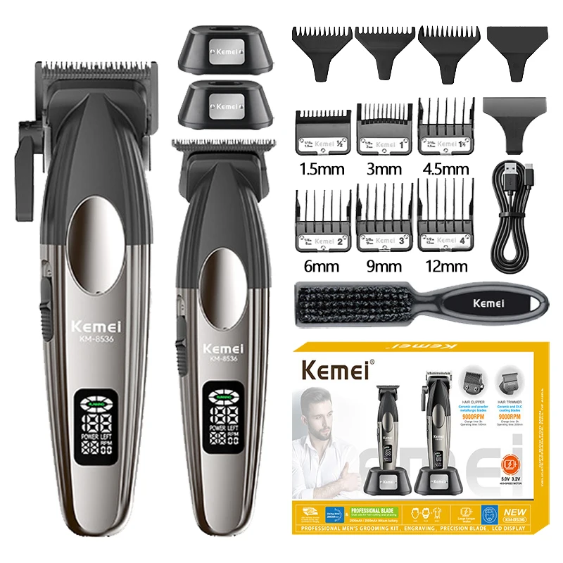 

Kemei KM8536 Hair Trimmer Baber Professional Hair Clipper Hair Cutting Machine With Charging Base For Men Electric Men Gift