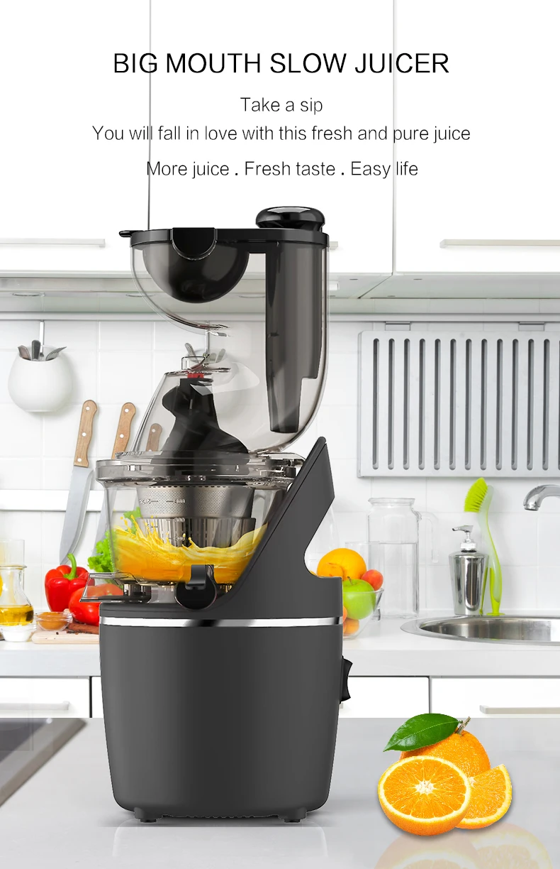 New 82mm Wide Mouth Cold Press Slow Masticating Juicer Lar Capacity Citrus Juicer Powerful Aur Stainless Steel Household Use